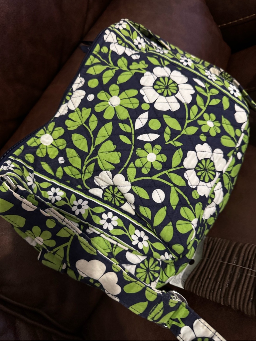 Vera Bradley Navy Floral Tote with Green & White Accents